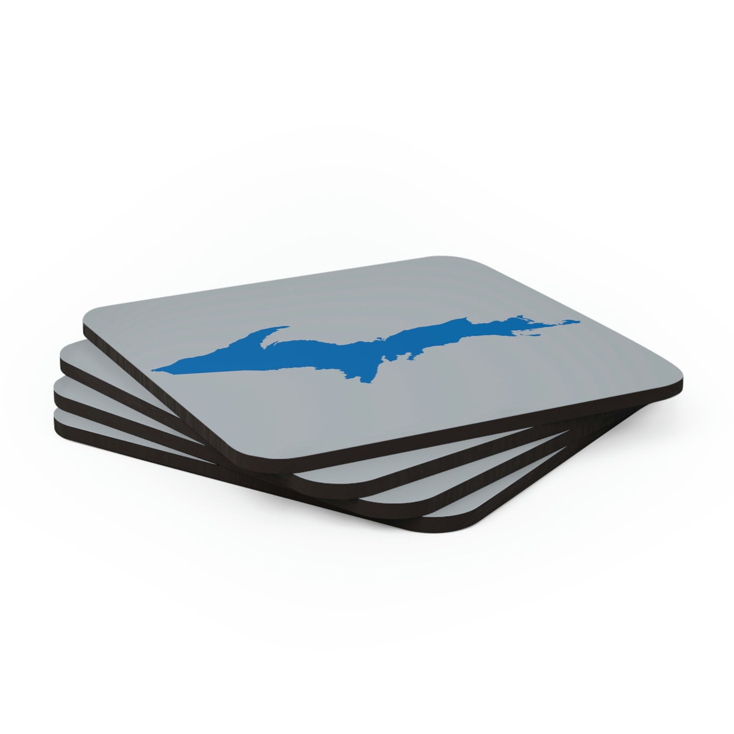 Michigan Upper Peninsula Coaster Set (Silver w/ Azure UP Outline) | Corkwood - 4 pack