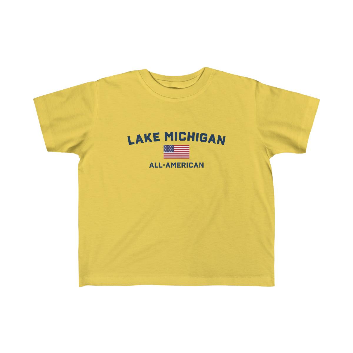 'Lake Michigan All-American' T-Shirt (w/USA Flag Outline) | Toddler Short Sleeve - Circumspice Michigan