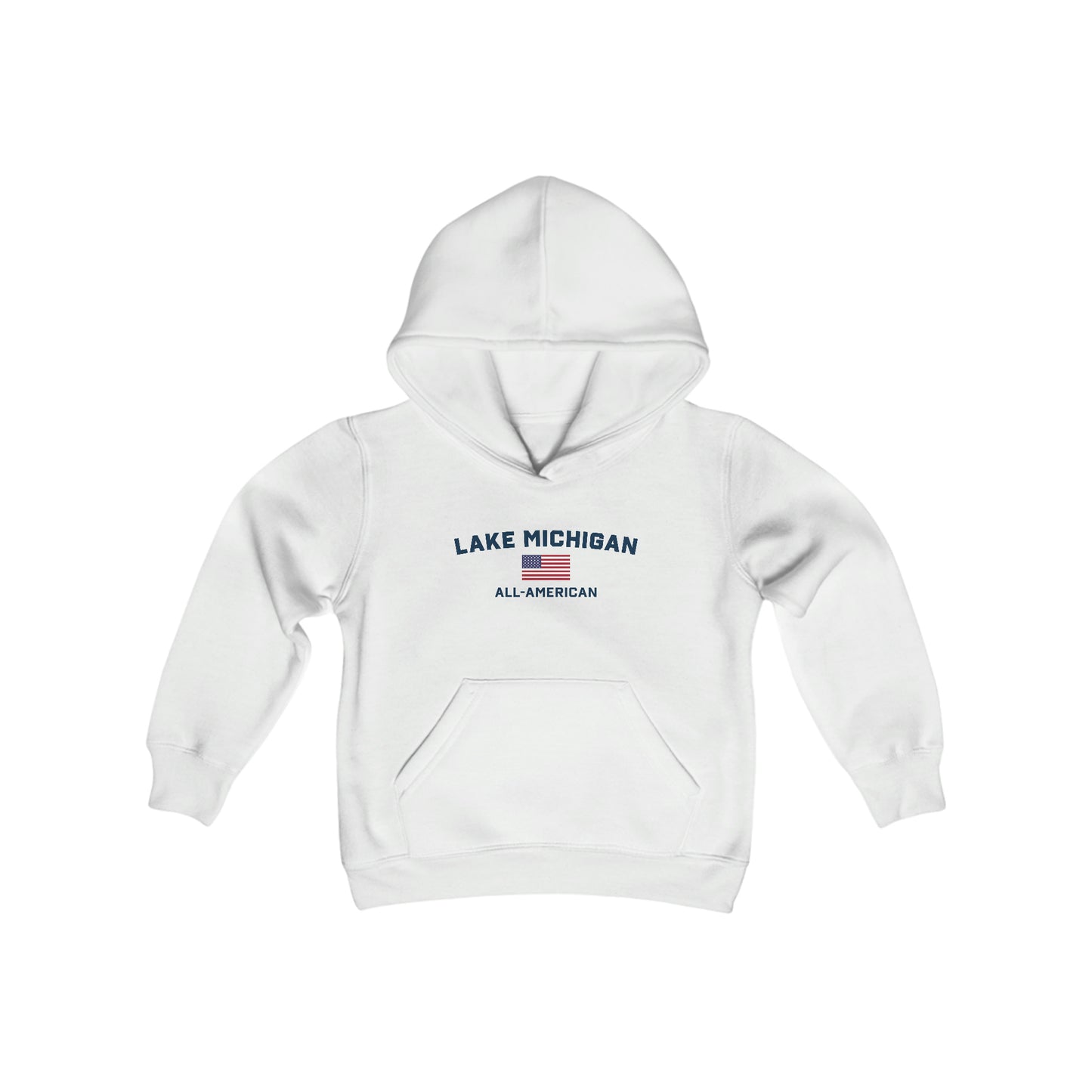 'Lake Michigan All-American' Hoodie (w/USA Flag Outline) | Unisex Youth