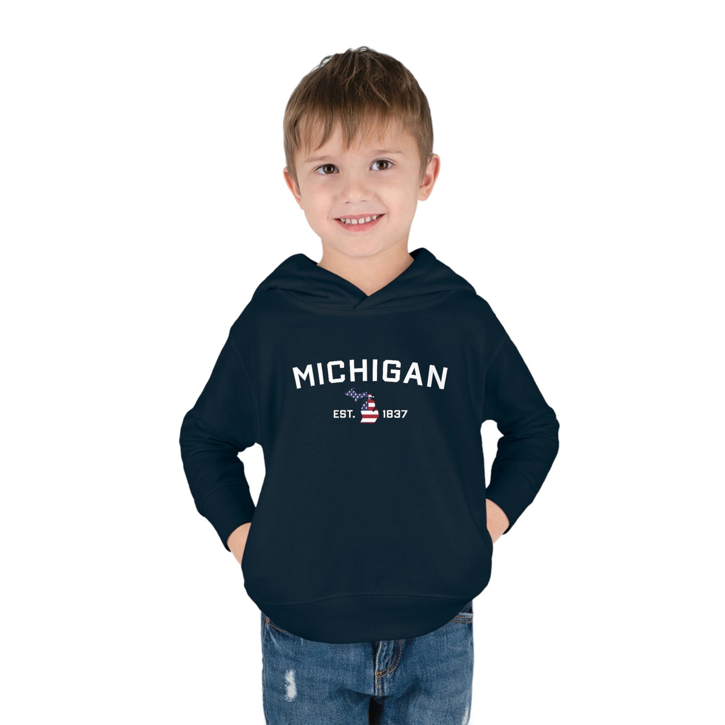 'Michigan EST 1837' Hoodie (With MI USA Flag Outline) | Unisex Toddler