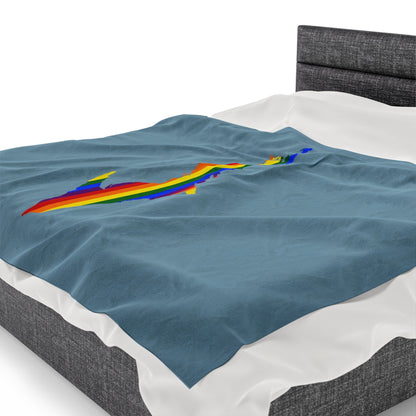 Michigan Upper Peninsula Plush Blanket (w/ UP Pride Flag Outline) | Opal Blue