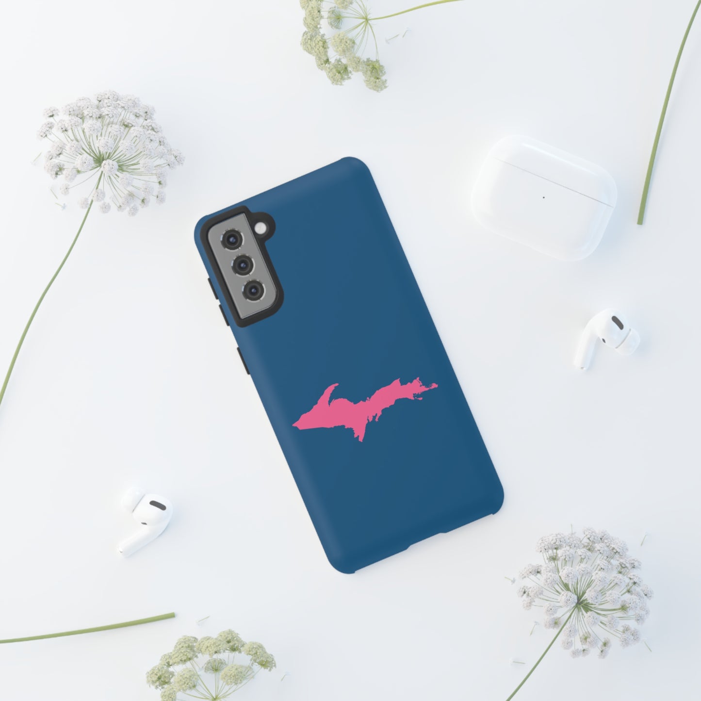 Michigan Upper Peninsula Tough Phone Case (Blueberry w/ Pink UP Outline) | Samsung & Pixel Android