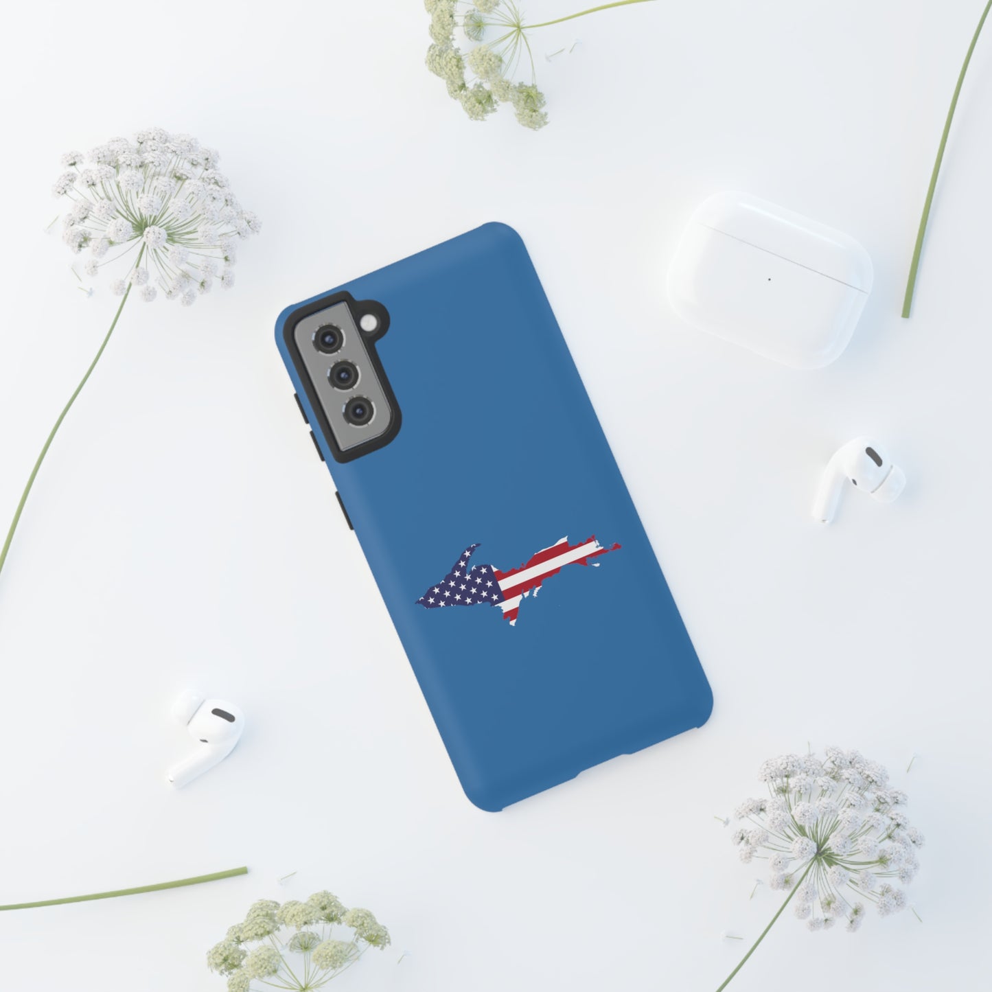 Michigan Upper Peninsula Tough Phone Case (Lake Superior Blue w/ UP USA Flag Outline) | Samsung & Pixel Android