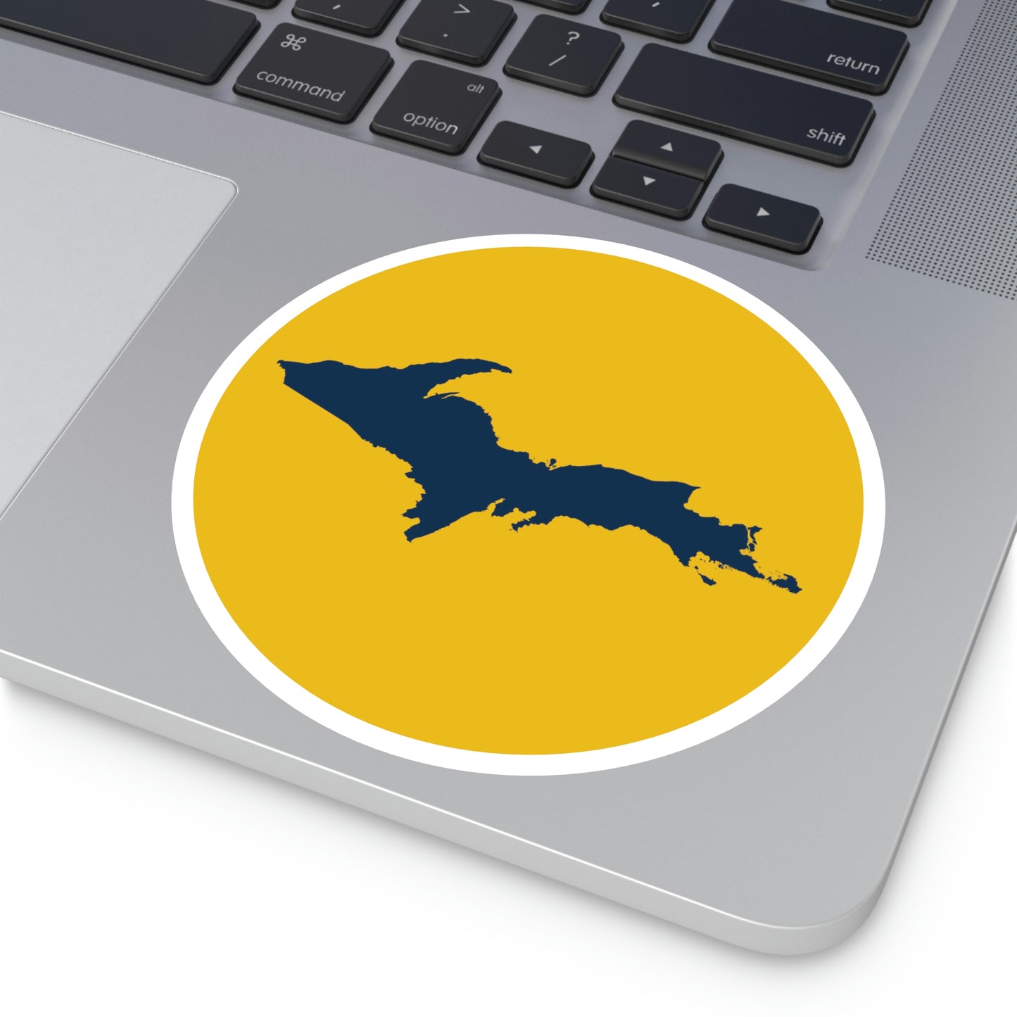 Michigan Upper Peninsula Round Stickers (Gold w/ Navy UP Outline) | Indoor\Outdoor