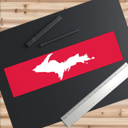 Michigan Upper Peninsula Bumper Sticker (w/ UP Outline) | Lighthouse Red Background