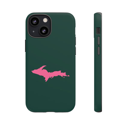 Michigan Upper Peninsula Tough Phone Case (Green w/ Pink UP Outline) | Apple iPhone