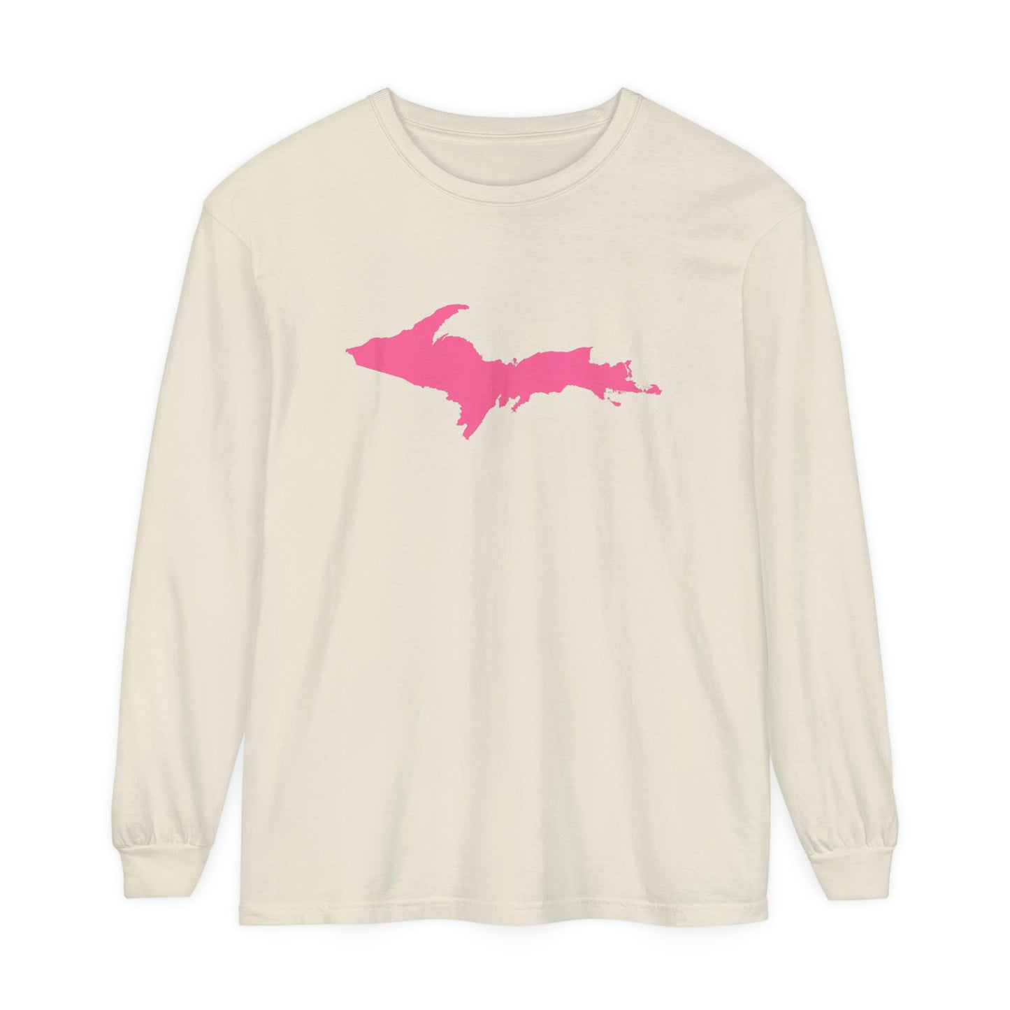 Michigan Upper Peninsula Garment-Dyed T-Shirt (w/ Pink UP Outline) | Unisex Long Sleeve