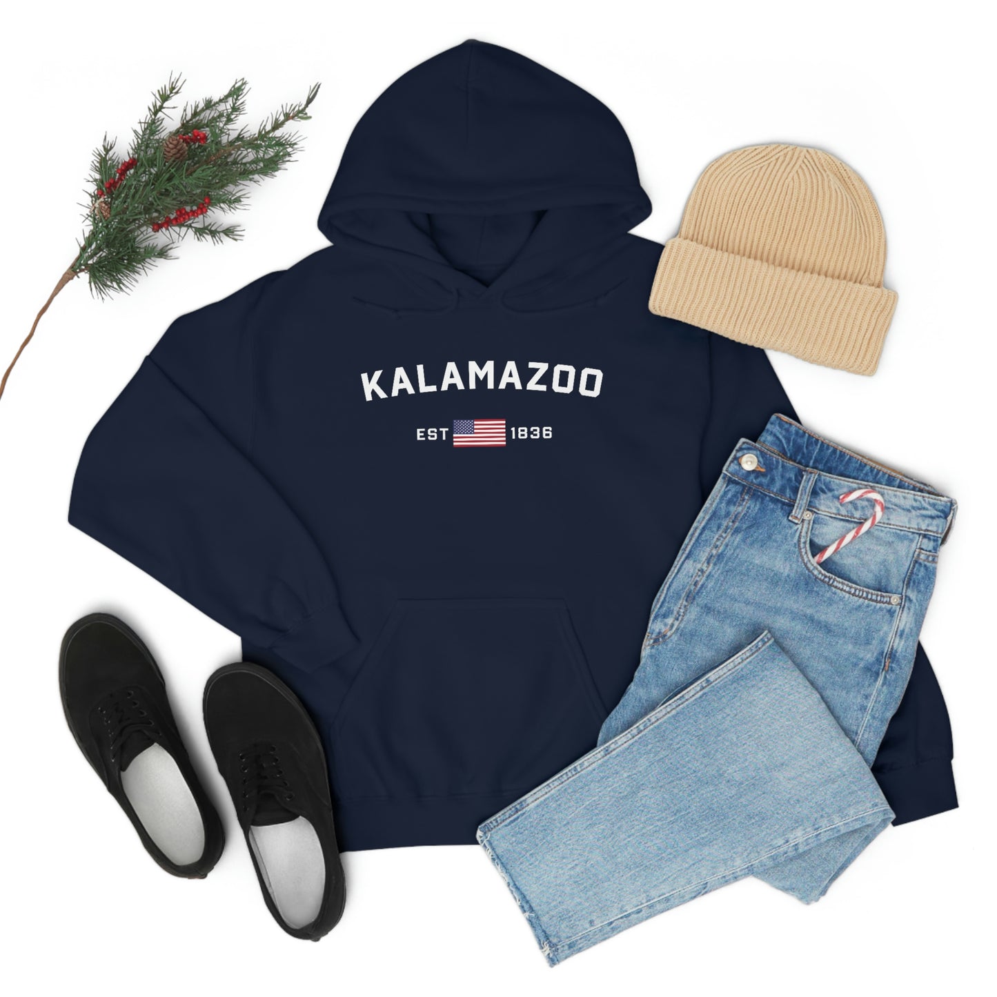 'Kalamazoo EST 1836' (w/USA Flag Outline) | Unisex Standard