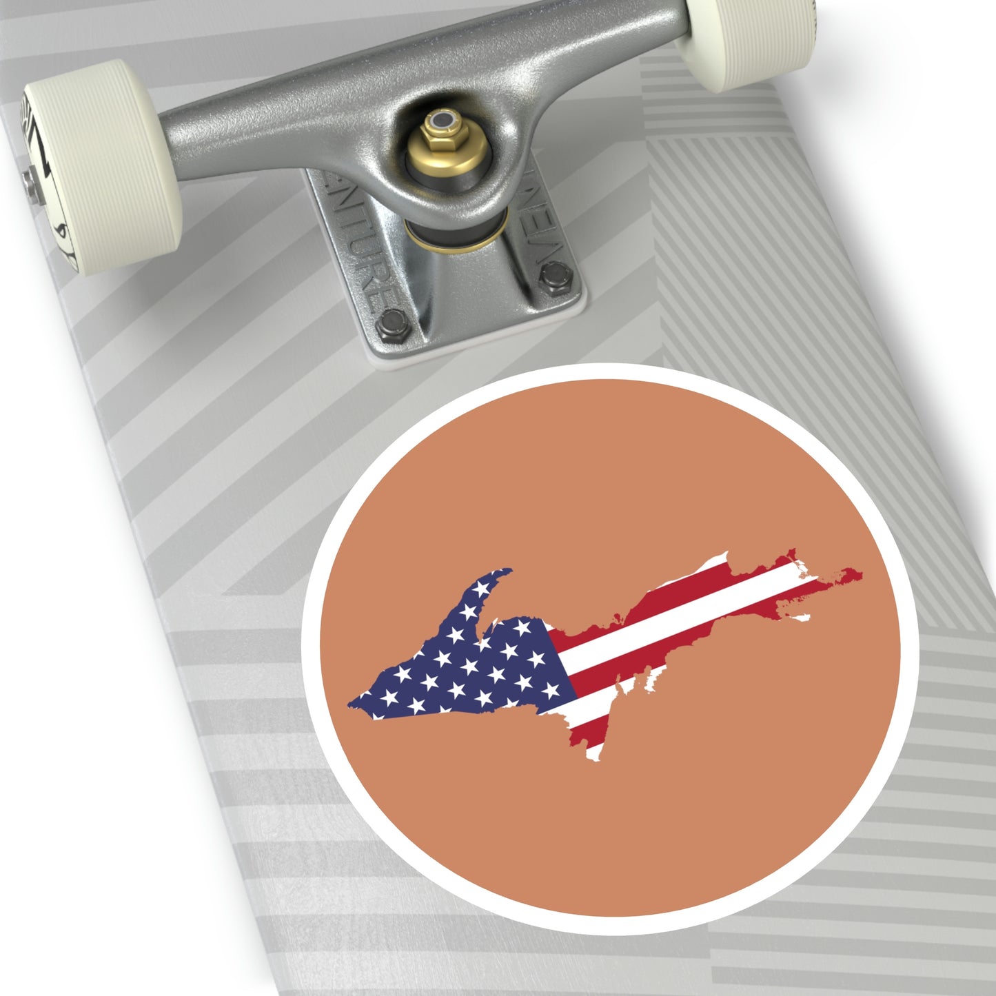 Michigan Upper Peninsula Round Stickers (Copper w/ UP USA Flag Outline) | Indoor\Outdoor