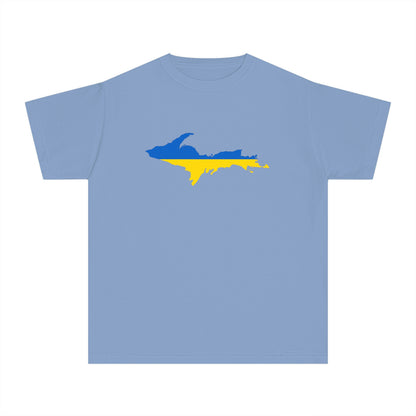 Michigan Upper Peninsula T-Shirt (w/ UP Ukraine Flag Outline) | Youth Garment-Dyed