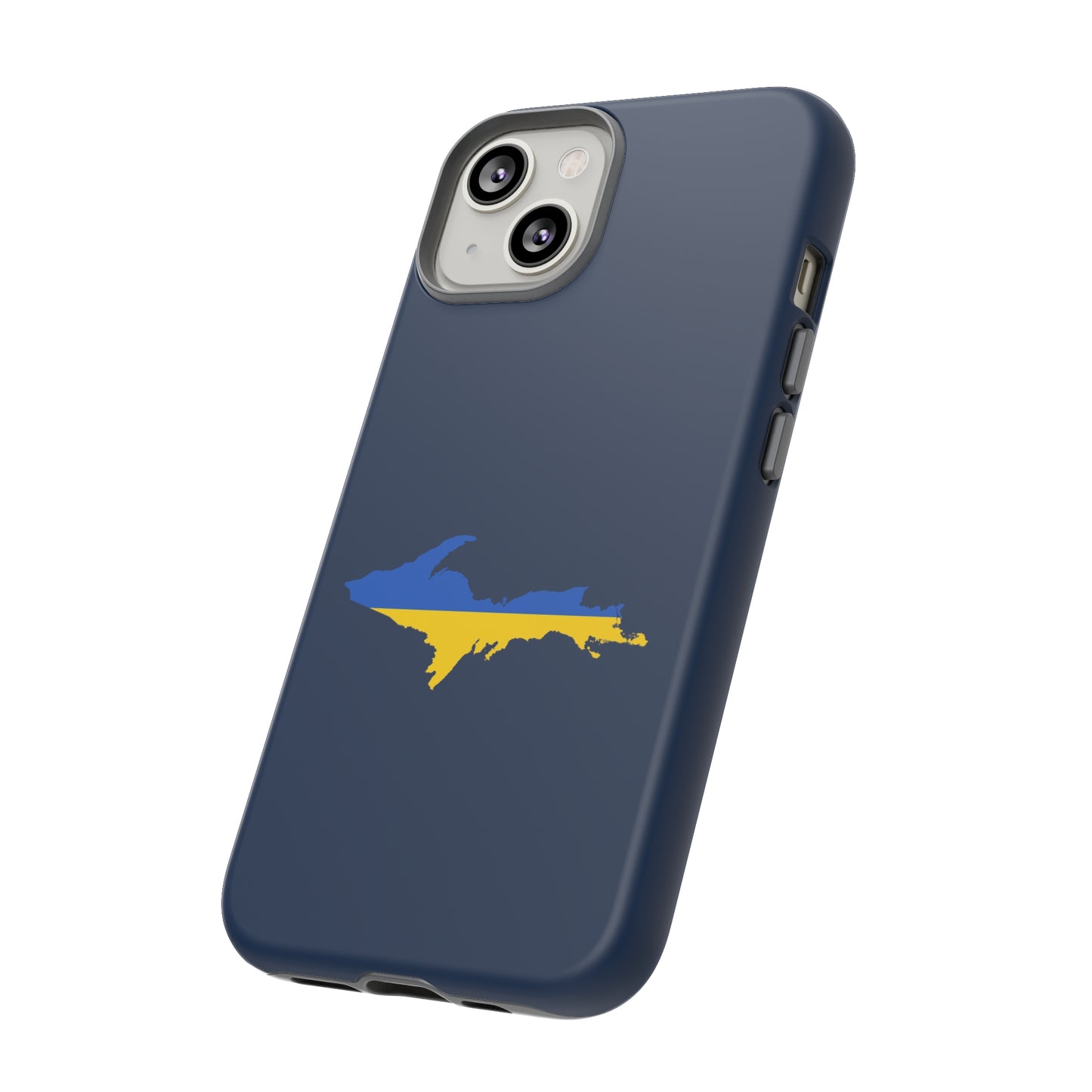 Michigan Upper Peninsula Tough Phone Case (Navy w/ UP Ukraine Flag Outline) | Apple iPhone