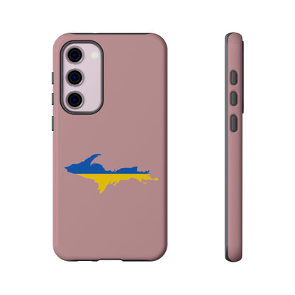 Michigan Upper Peninsula Tough Phone Case (Cherry Blossom Pink w/ UP Ukraine Flag Outline) | Samsung & Pixel Android