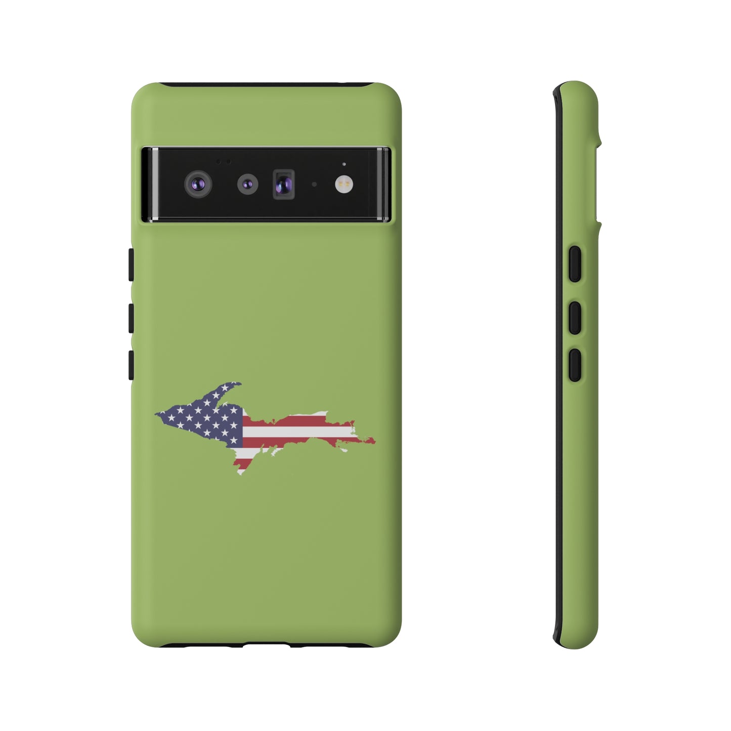 Michigan Upper Peninsula Tough Phone Case (Gooseberry Green w/ UP USA Flag Outline) | Samsung & Pixel Android