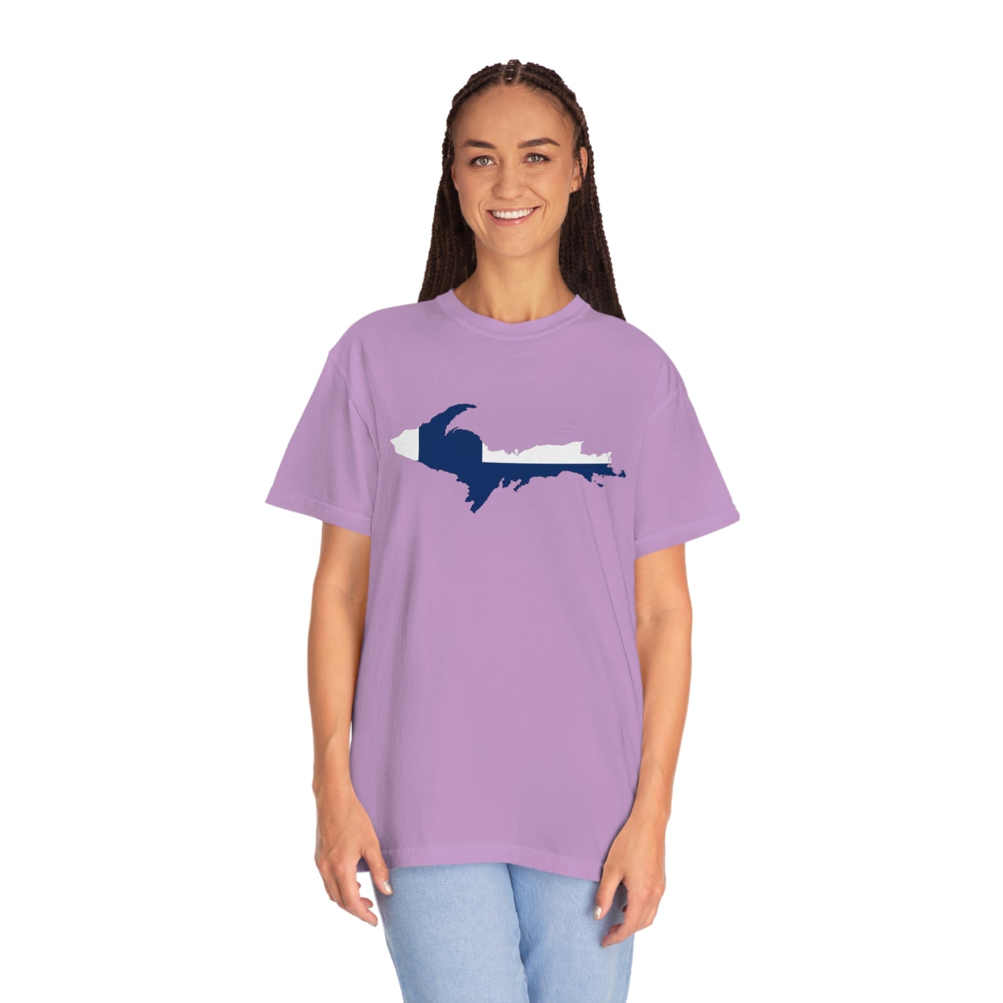 Michigan Upper Peninsula T-Shirt (w/ UP Finland Flag Outline) | Unisex Garment-Dyed