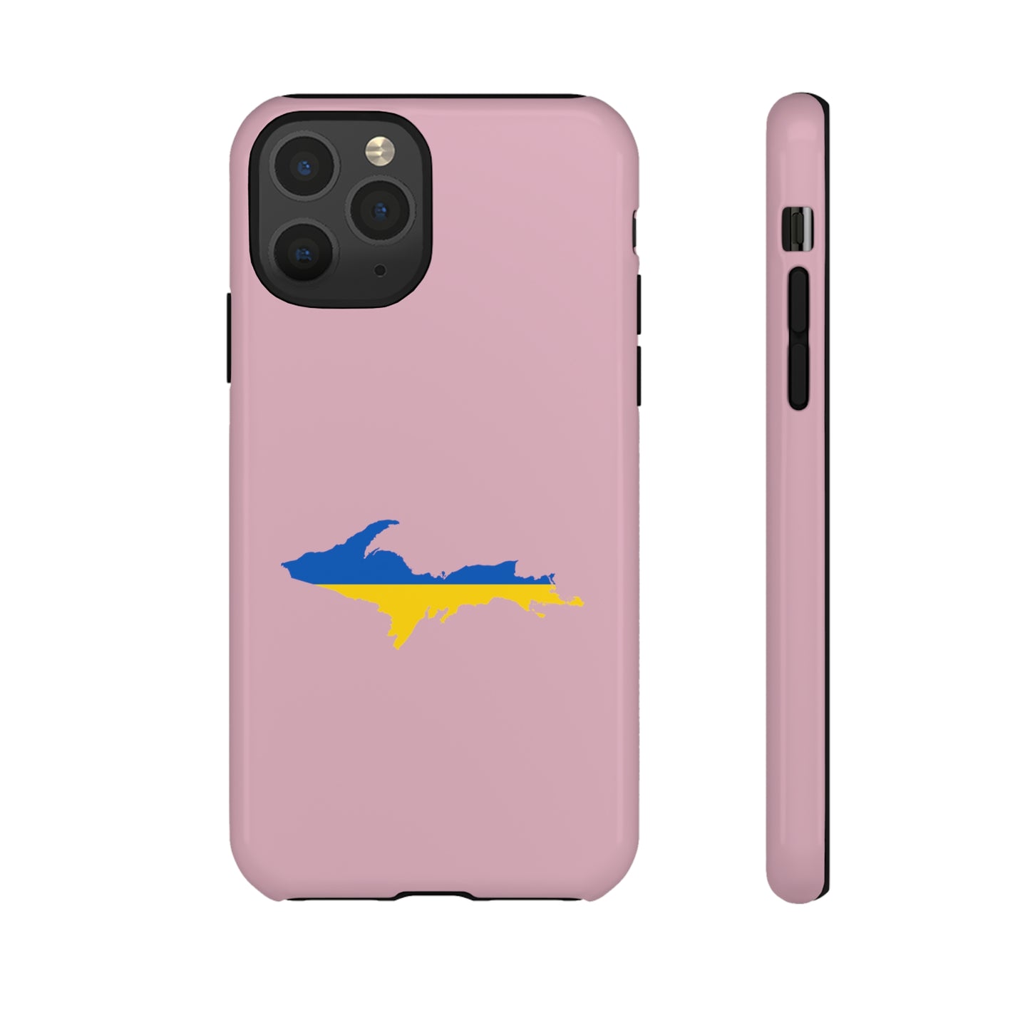 Michigan Upper Peninsula Tough Phone Case (Pink w/ UP Ukraine Flag Outline) | Apple iPhone