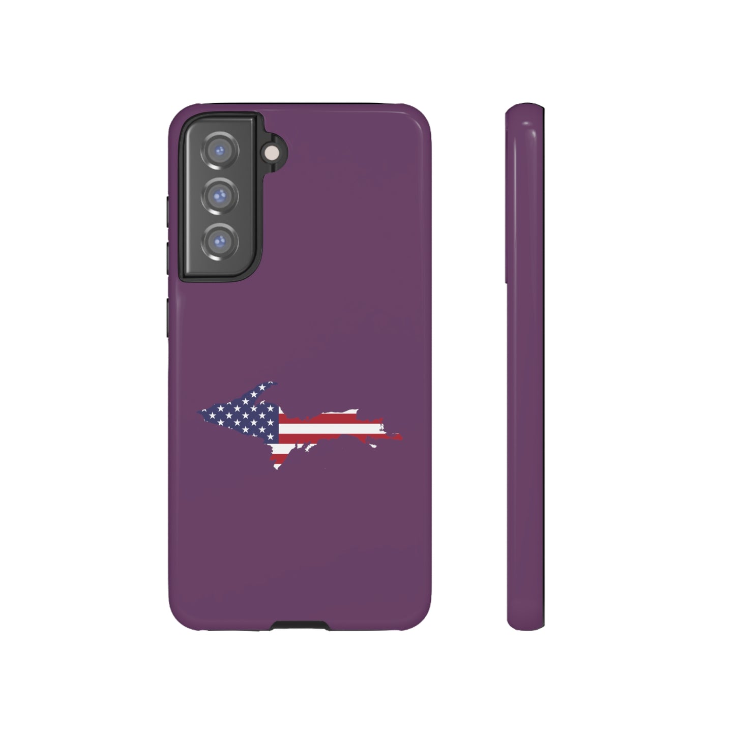 Michigan Upper Peninsula Tough Phone Case (Plum w/ UP USA Flag Outline) | Samsung & Pixel Android