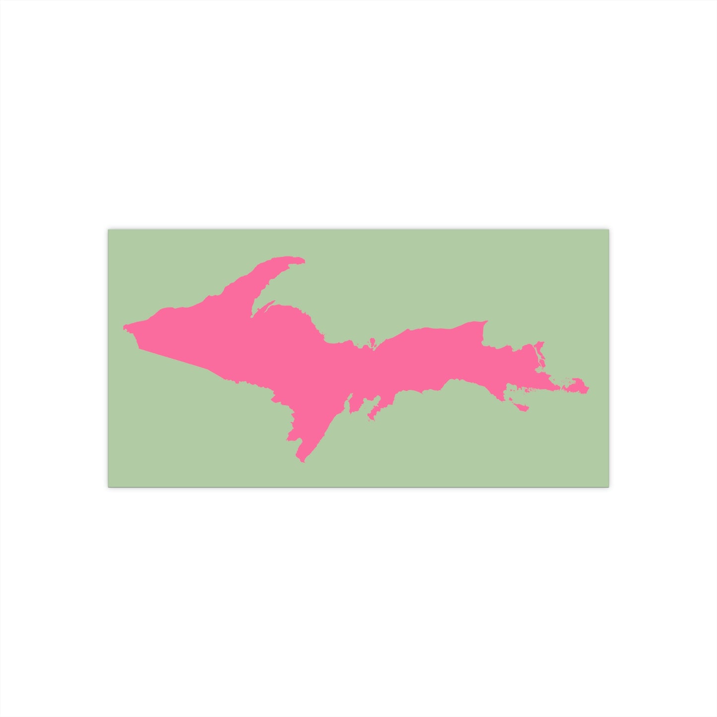 Michigan Upper Peninsula Bumper Sticker (w/ Pink UP Outline) | Green Tea Color Background