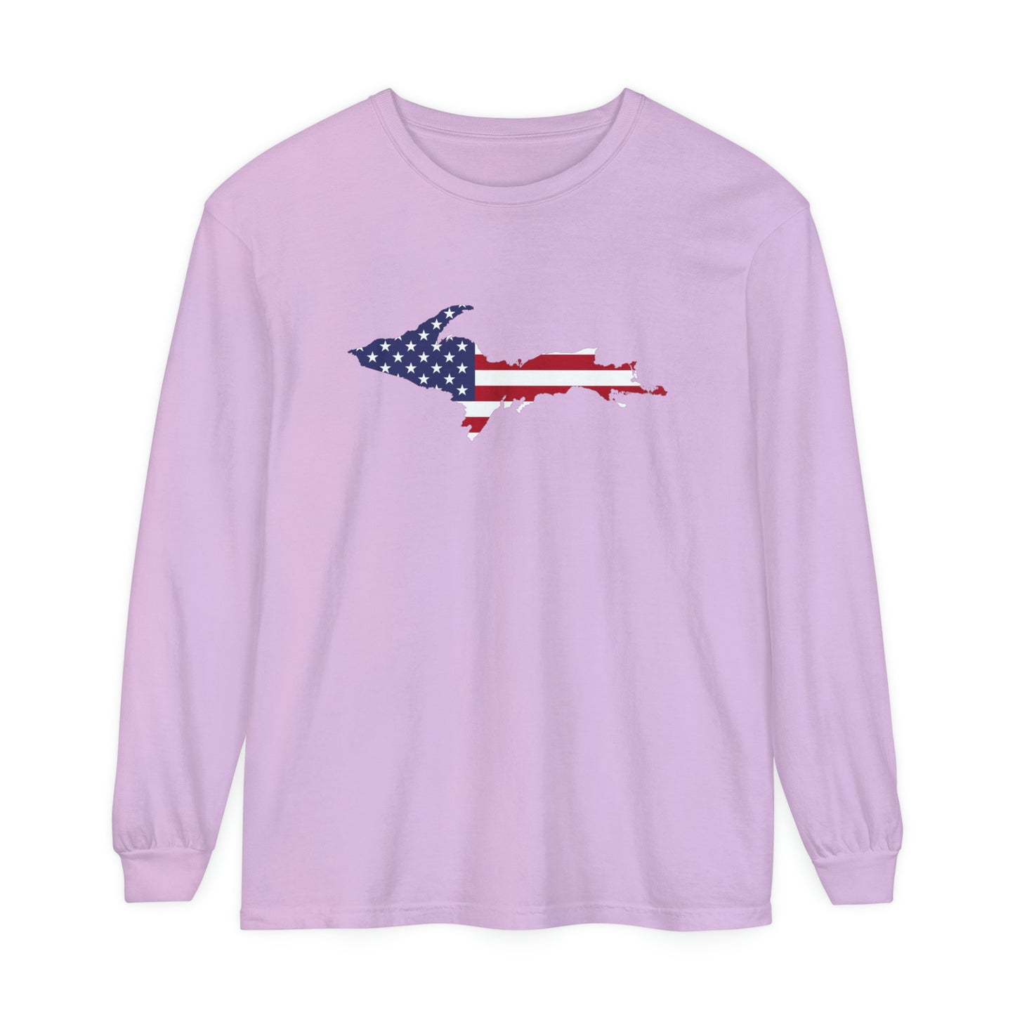 Michigan Upper Peninsula Garment-Dyed T-Shirt (w/ UP USA Flag Outline) | Unisex Long Sleeve