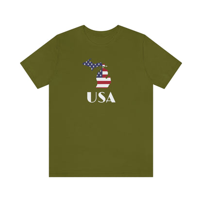 Michigan 'USA' T-Shirt (w/ MI USA Flag Outline) | Unisex Standard Fit