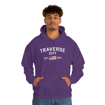 'Traverse City EST 1851' Hoodie (w/USA Flag Outline) | Unisex Standard