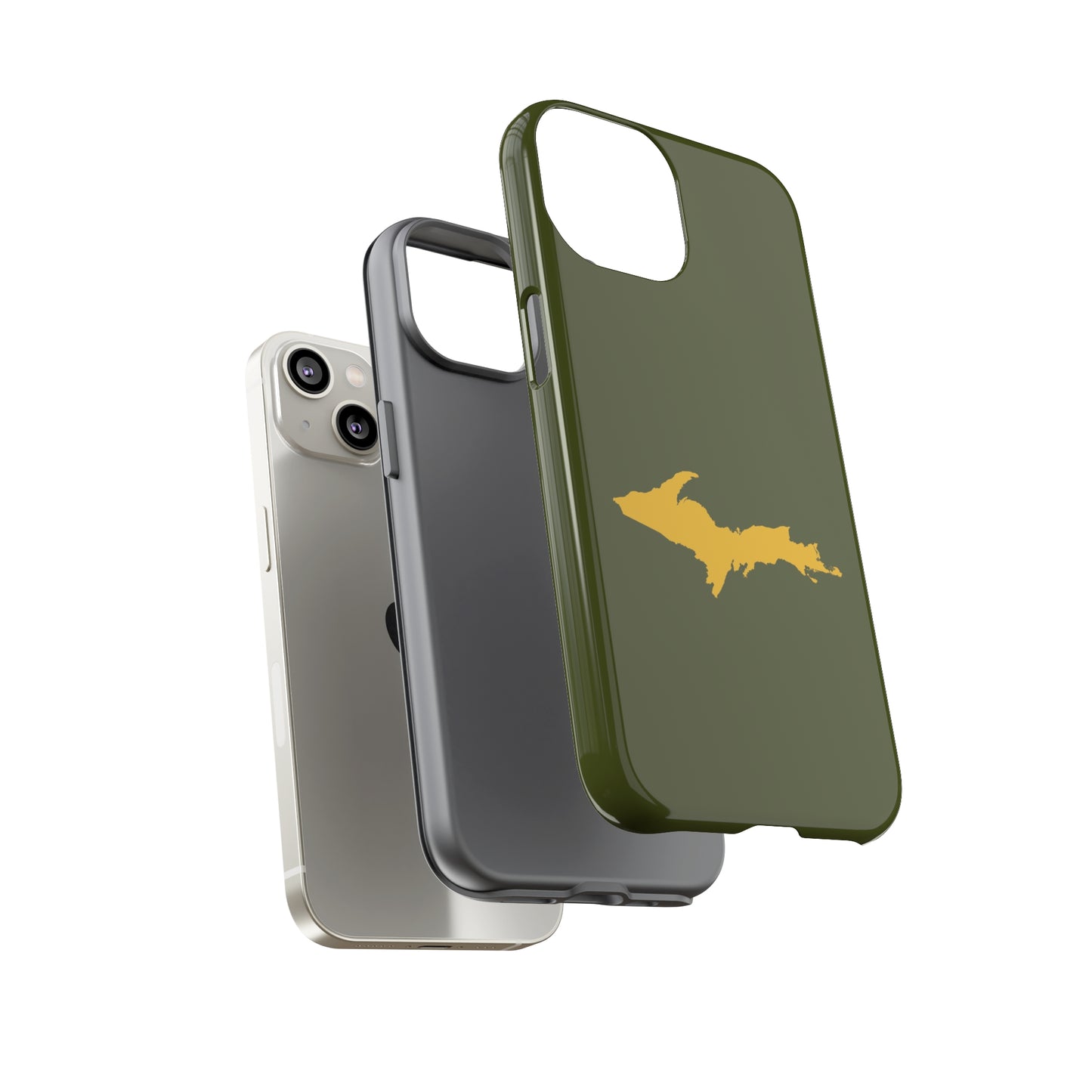 Michigan Upper Peninsula Tough Phone Case (Army Green w/ Gold UP Outline) | Apple iPhone