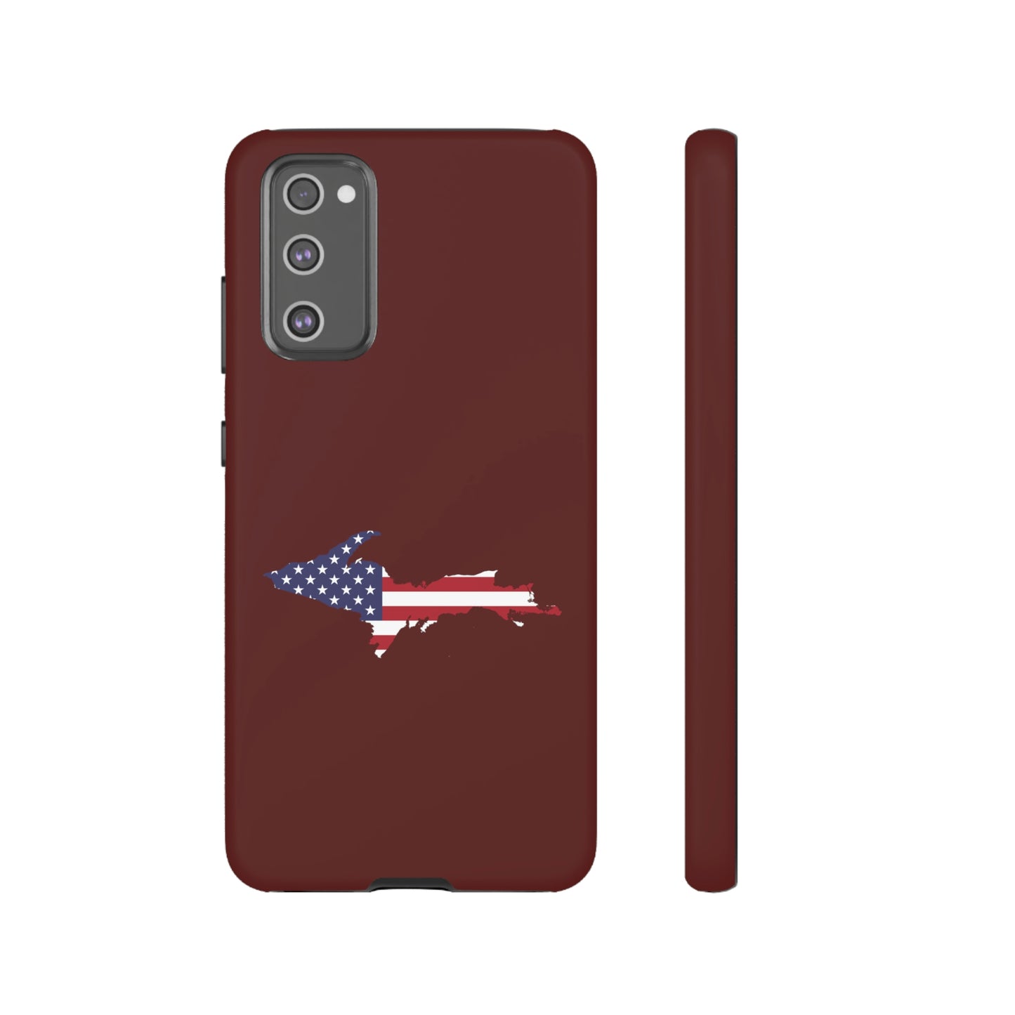 Michigan Upper Peninsula Tough Phone Case (Cherrywoold Color w/ UP USA Flag Outline) | Samsung & Pixel Android