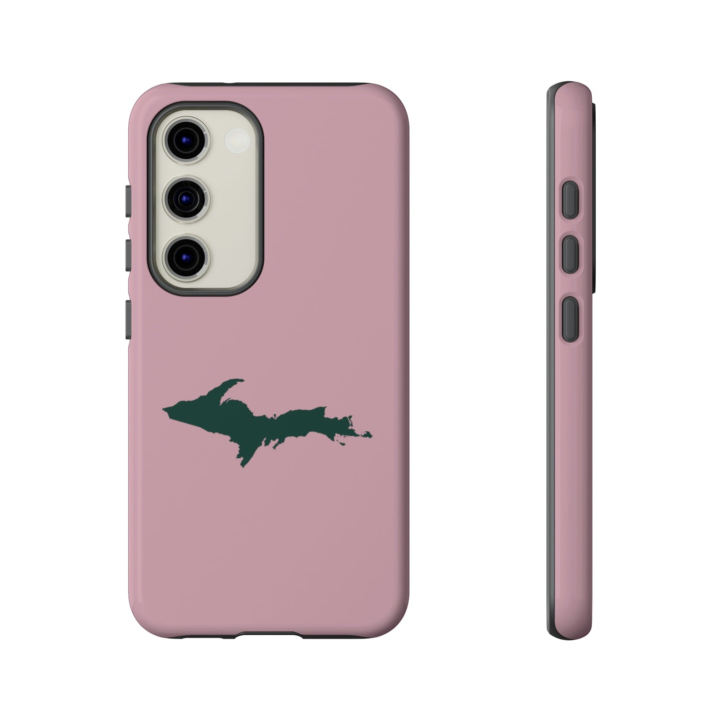 Michigan Upper Peninsula Tough Phone Case (Pink w/ Green UP Outline) | Samsung & Pixel Android