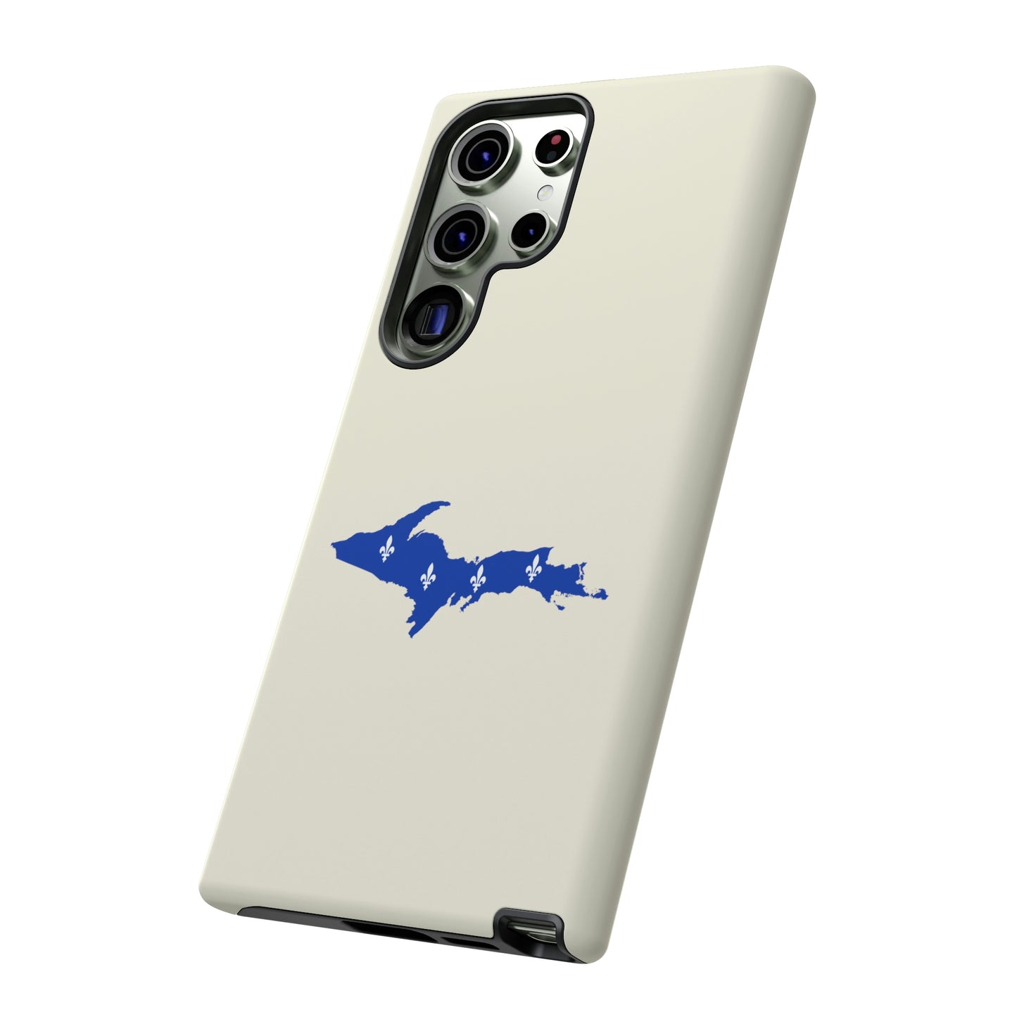 Michigan Upper Peninsula Tough Phone Case (Ivory Color w/ UP Quebec Flag Outline) | Samsung & Pixel Android