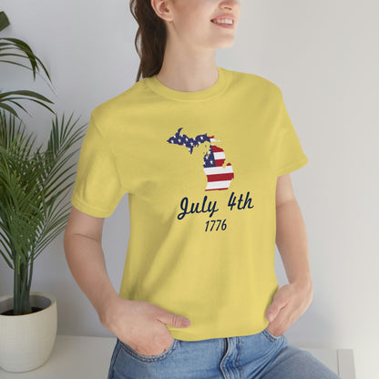 Michigan 'July 4th 1776' T-Shirt (Script Font w/ MI USA Outline) | Unisex Standard Fit