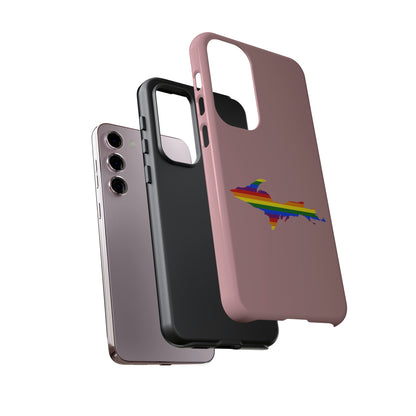 Michigan Upper Peninsula Tough Phone Case (Cherry Blossom Pink w/ UP Pride Flag Outline) | Samsung & Pixel Android