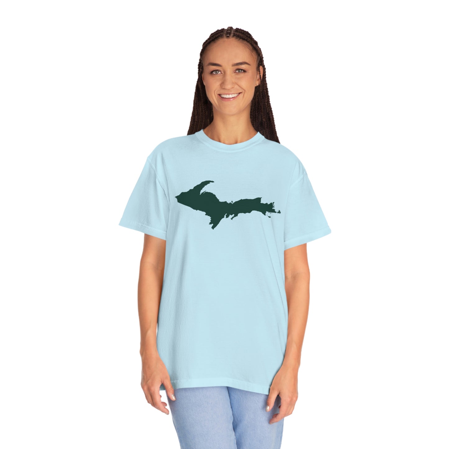 Michigan Upper Peninsula T-Shirt (w/ Green UP Outline) | Unisex Garment-Dyed