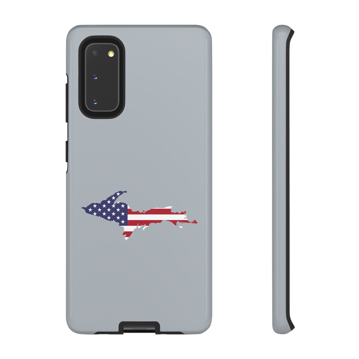 Michigan Upper Peninsula Tough Phone Case (Silver w/ UP USA Flag Outline) | Samsung & Pixel Android