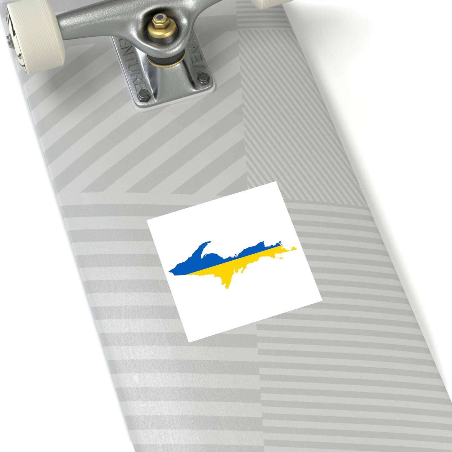 Michigan Upper Peninsula Square Sticker (w/ UP Ukraine Flag Outline) | Indoor/Outdoor