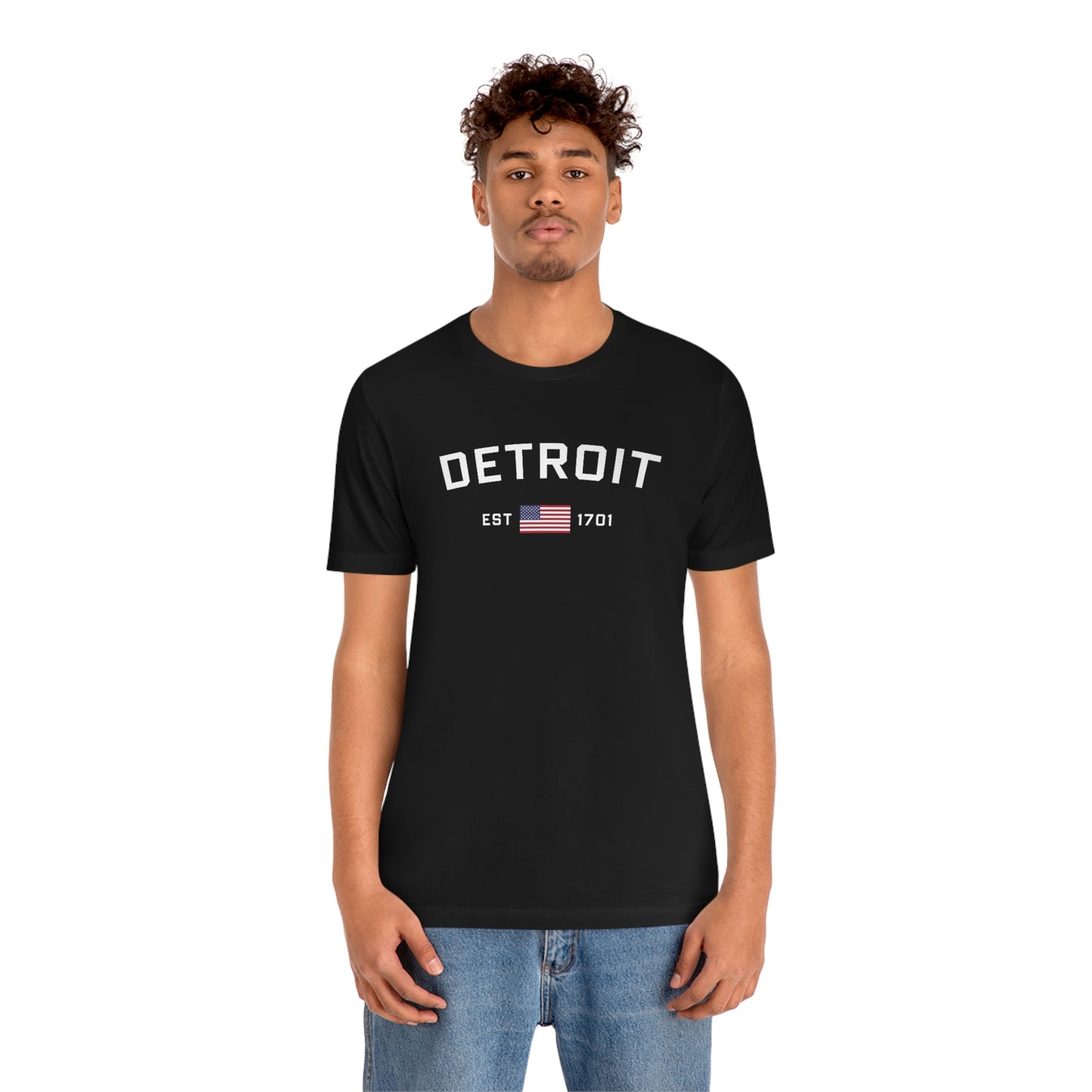 'Detroit Est 1701' T-Shirt (w/ United States Flag) | Unisex Standard Fit