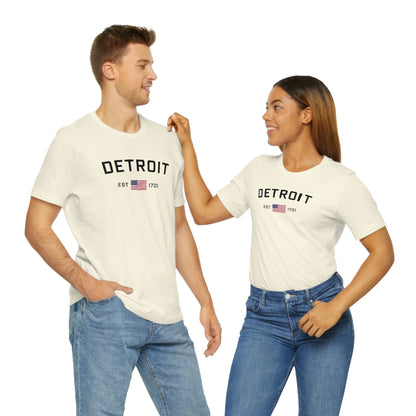 'Detroit Est 1701' T-Shirt (w/ United States Flag) | Unisex Standard Fit