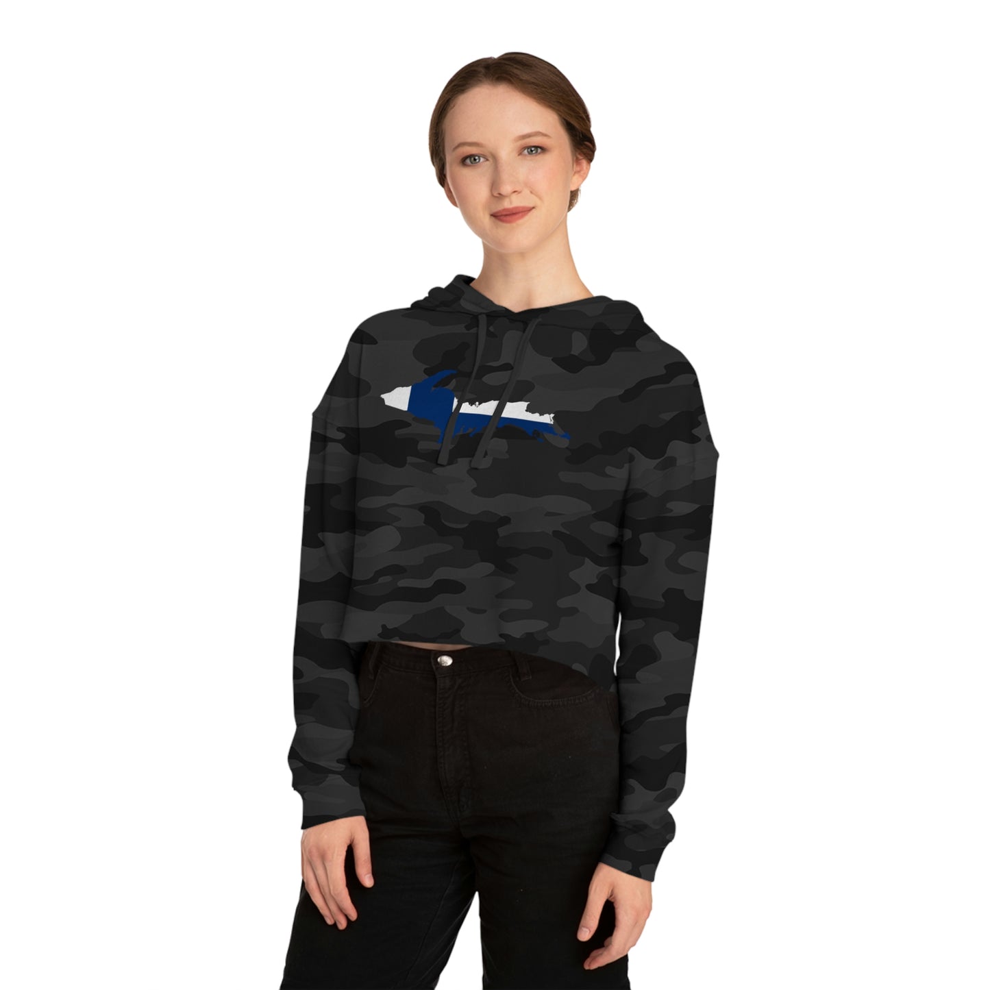 Michigan Upper Peninsula Hoodie (w/ UP Finland Flag Outline) | Lightweight Cropped