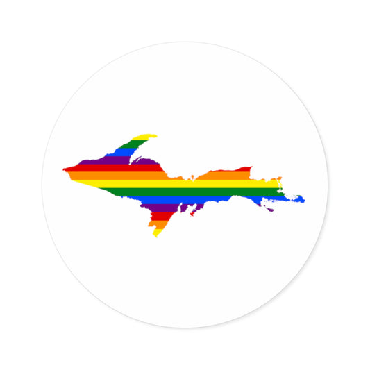 Michigan Upper Peninsula Round Stickers (Canvas Color w/ UP Pride Flag Outline) | Indoor\Outdoor