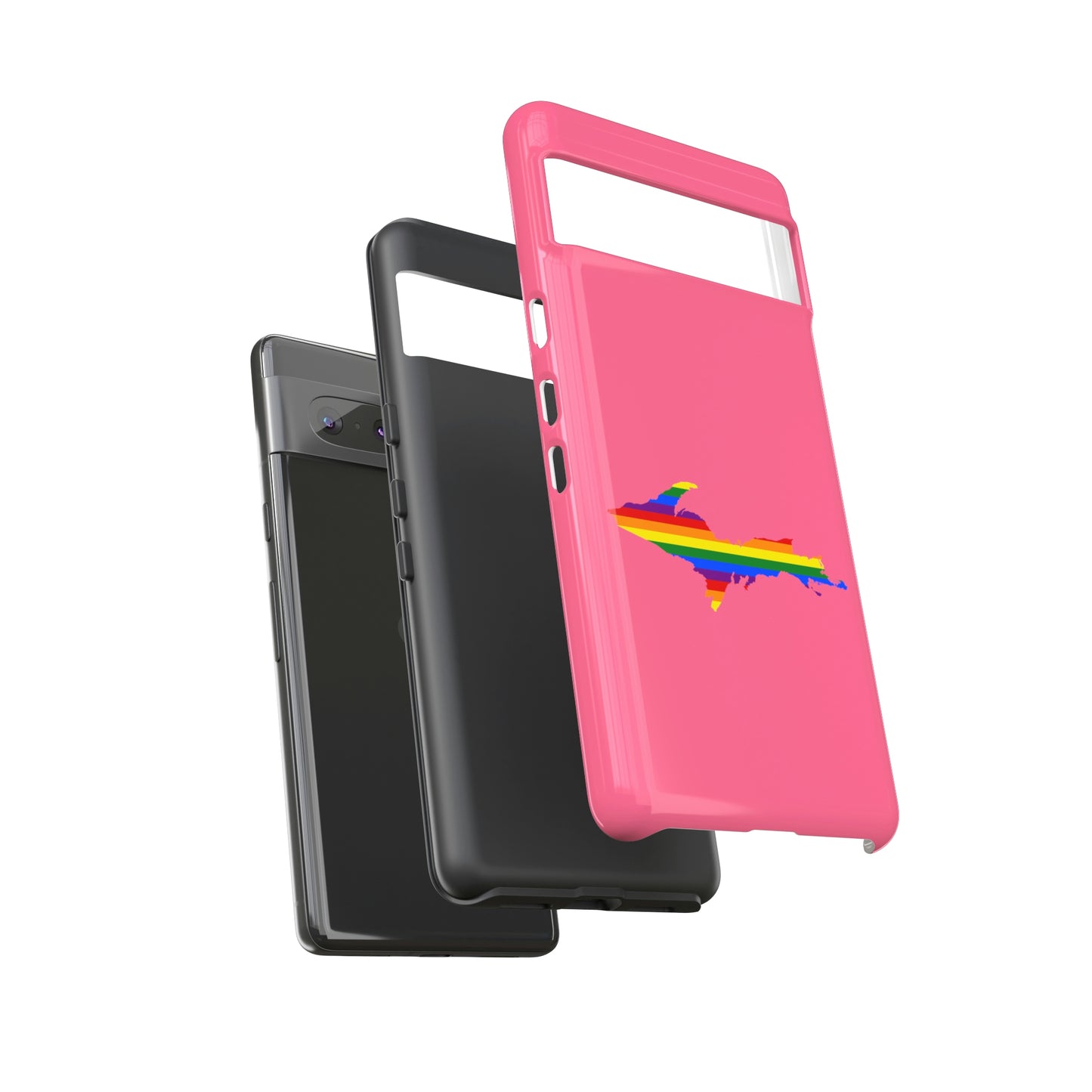 Michigan Upper Peninsula Tough Phone Case (Rhodochrosite Pink w/ UP Pride Flag Outline) | Samsung & Pixel Android