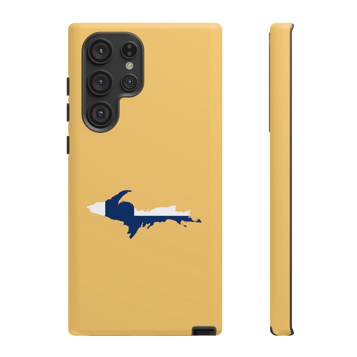 Michigan Upper Peninsula Tough Phone Case (Citrine w/ UP Finland Flag Outline) | Samsung & Pixel Android