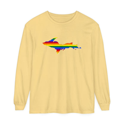 Michigan Upper Peninsula Garment-Dyed T-Shirt (w/ UP Pride Flag Outline) | Unisex Long Sleeve