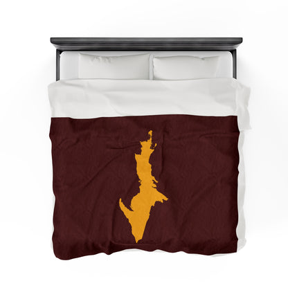 Michigan Upper Peninsula Plush Blanket (w/ Gold UP Outline) | Cherrywood Color