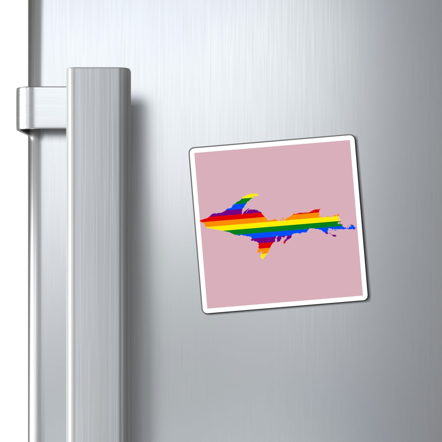 Michigan Upper Peninsula Square Magnet (Pink w/ UP Pride Flag Outline)