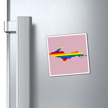 Michigan Upper Peninsula Square Magnet (Pink w/ UP Pride Flag Outline)