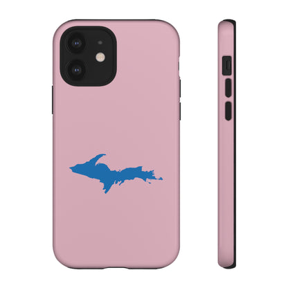 Michigan Upper Peninsula Tough Phone Case (Pink w/ Azure UP Outline) | Apple iPhone