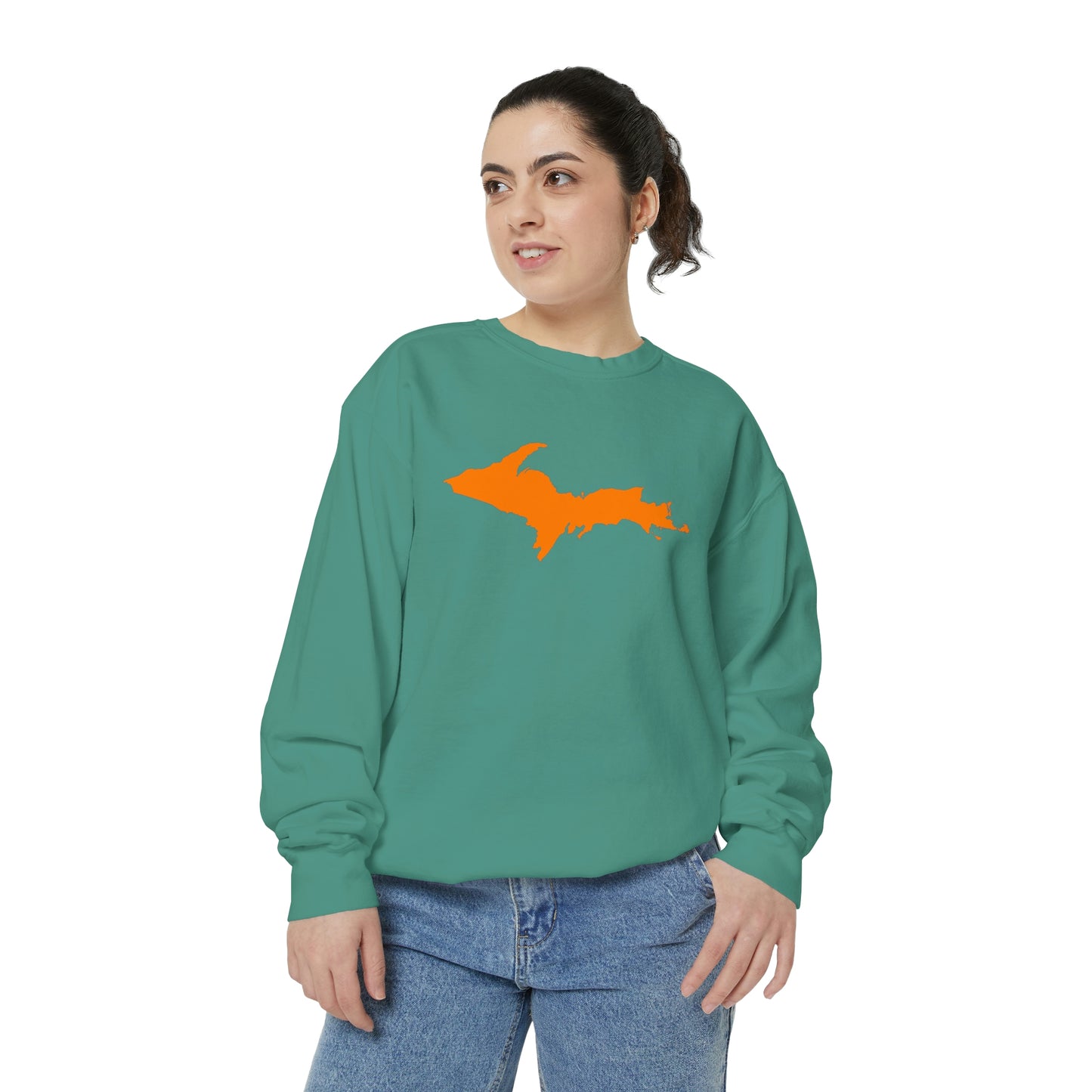 Michigan Upper Peninsula Sweatshirt (w/ Orange UP Outline) | Unisex Garment Dyed