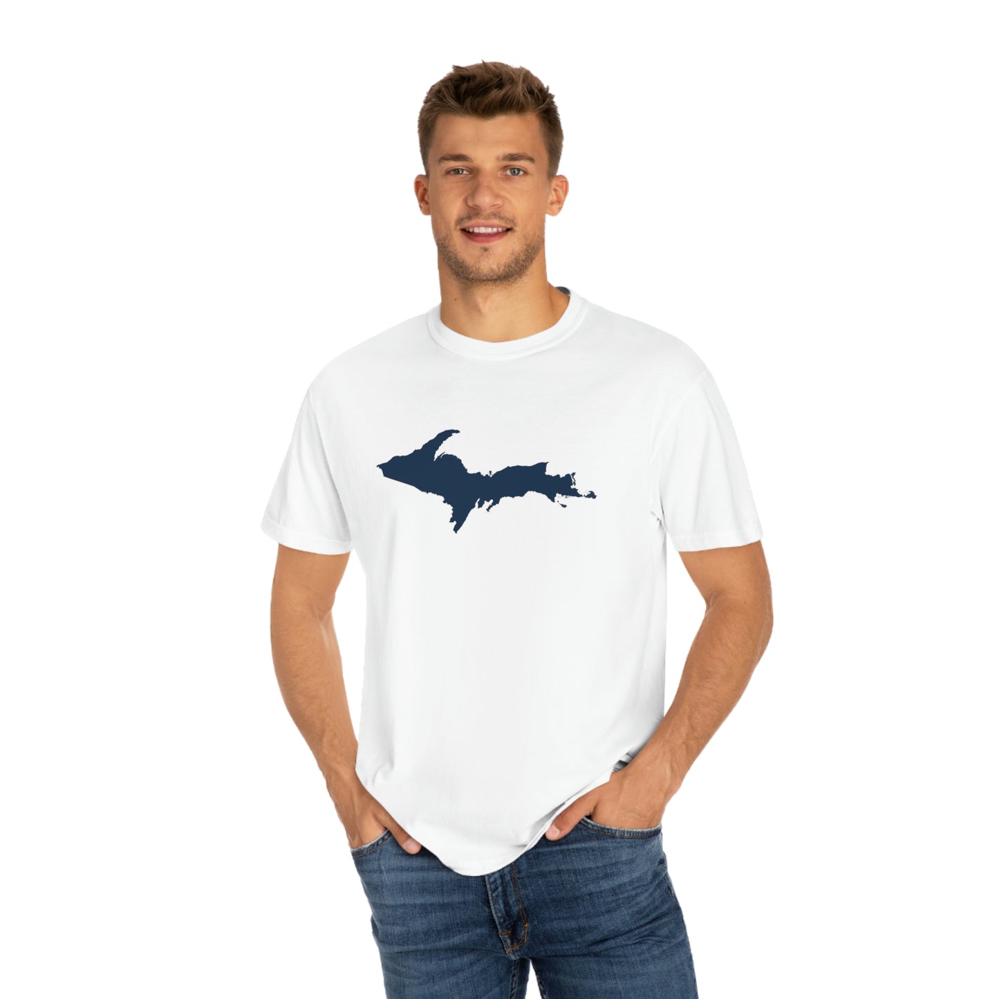 Michigan Upper Peninsula T-Shirt (w/ Navy UP Outline) | Unisex Garment-Dyed