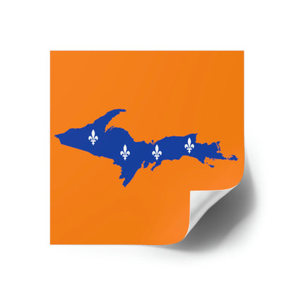 Michigan Upper Peninsula Square Sticker (Orange w/ UP Quebec Flag Outline) | Indoor/Outdoor