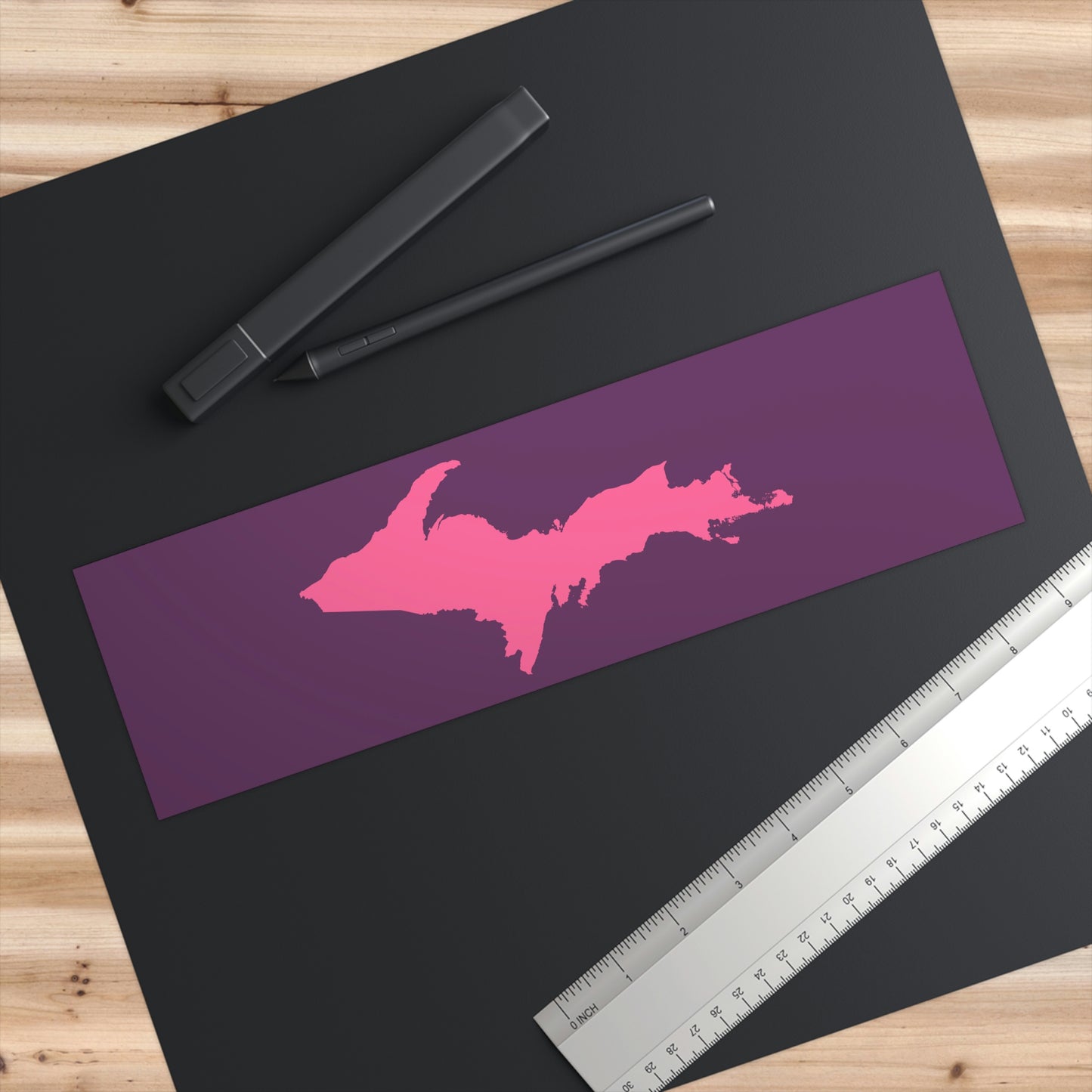 Michigan Upper Peninsula Bumper Sticker (w/ Pink UP Outline) | Plum Background