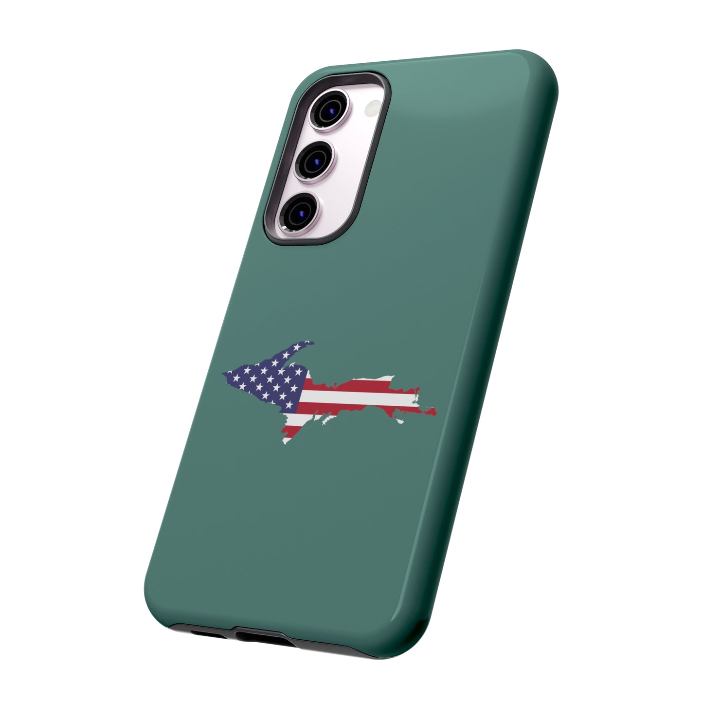 Michigan Upper Peninsula Tough Phone Case (Copper Green w/ UP USA Flag Outline) | Samsung & Pixel Android