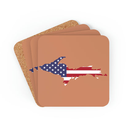 Michigan Upper Peninsula Coaster Set (Copper Color w/ UP USA Flag Outline) | Corkwood - 4 pack